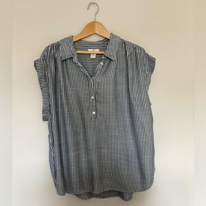 H&M Grey & White Striped Button-Down Shirt | Relaxed Fit | Size 14